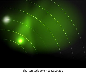 Dark space with neon color glowing lights abstract background. Vector techno circles template