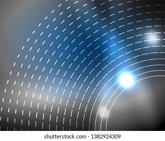 Dark space with neon color glowing lights abstract background. Vector techno circles template