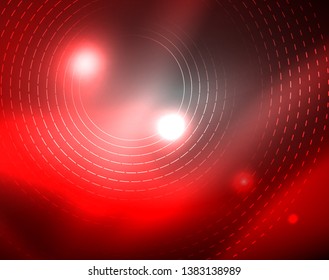 Dark space with neon color glowing lights abstract background. Vector techno circles template
