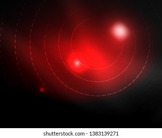 Dark space with neon color glowing lights abstract background. Vector techno circles template