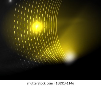 Dark space with neon color glowing lights abstract background. Vector techno circles template