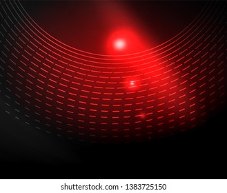 Dark space with neon color glowing lights abstract background. Vector techno circles template