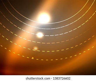 Dark space with neon color glowing lights abstract background. Vector techno circles template