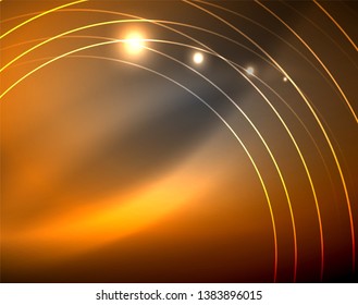 Dark space with neon color glowing lights abstract background. Vector techno circles template