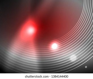 Dark space with neon color glowing lights abstract background. Vector techno circles template
