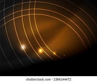 Dark space with neon color glowing lights abstract background. Vector techno circles template