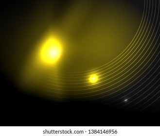 Dark space with neon color glowing lights abstract background. Vector techno circles template