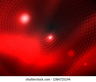 Dark space with neon color glowing lights abstract background. Vector techno circles template