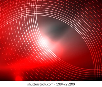 Dark space with neon color glowing lights abstract background. Vector techno circles template