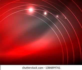 Dark space with neon color glowing lights abstract background. Vector techno circles template