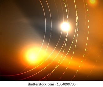 Dark space with neon color glowing lights abstract background. Vector techno circles template
