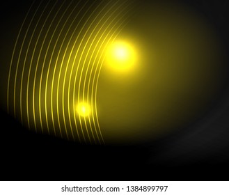 Dark space with neon color glowing lights abstract background. Vector techno circles template