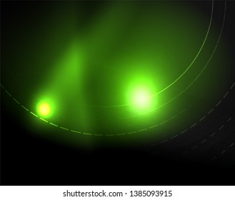 Dark space with neon color glowing lights abstract background. Vector techno circles template
