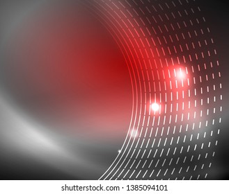 Dark space with neon color glowing lights abstract background. Vector techno circles template