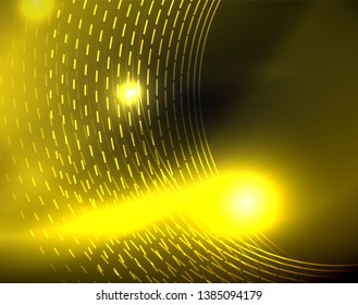 Dark space with neon color glowing lights abstract background. Vector techno circles template