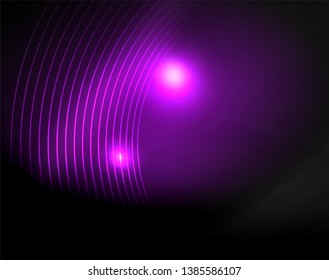 Dark space with neon color glowing lights abstract background. Vector techno circles template
