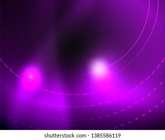 Dark space with neon color glowing lights abstract background. Vector techno circles template