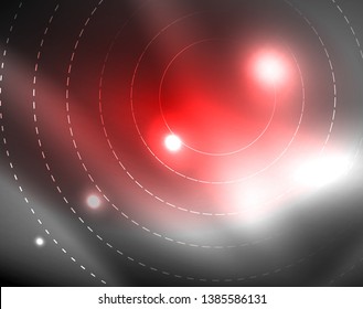 Dark space with neon color glowing lights abstract background. Vector techno circles template