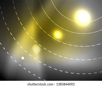Dark space with neon color glowing lights abstract background. Vector techno circles template