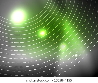 Dark space with neon color glowing lights abstract background. Vector techno circles template