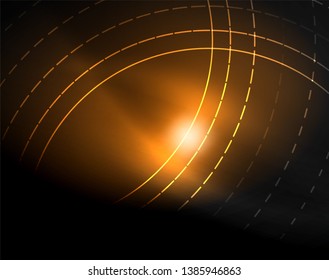 Dark space with neon color glowing lights abstract background. Vector techno circles template