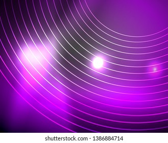 Dark space with neon color glowing lights abstract background. Vector techno circles template