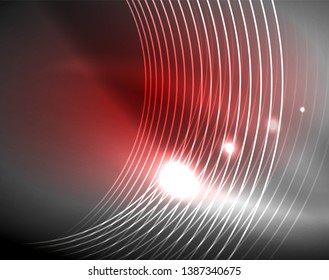 Dark space with neon color glowing lights abstract background. Vector techno circles template