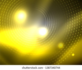 Dark space with neon color glowing lights abstract background. Vector techno circles template