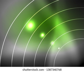 Dark space with neon color glowing lights abstract background. Vector techno circles template