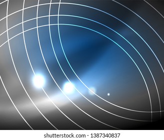 Espacio oscuro con fondo abstracto de luces brillantes de color neón. Plantilla de círculos de tecnología vectores