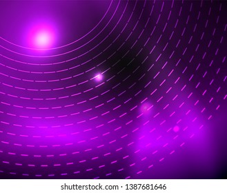 Dark space with neon color glowing lights abstract background. Vector techno circles template