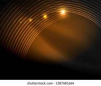 Dark space with neon color glowing lights abstract background. Vector techno circles template