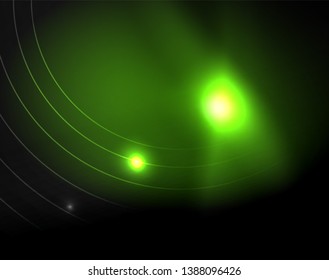 Dark space with neon color glowing lights abstract background. Vector techno circles template