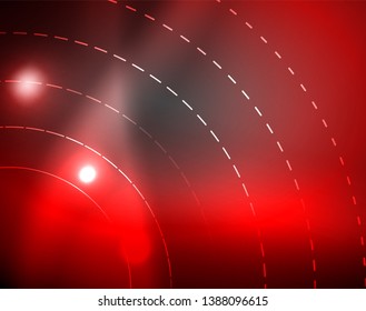 Dark space with neon color glowing lights abstract background. Vector techno circles template