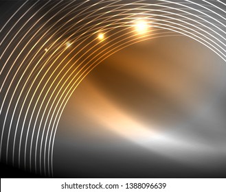 Dark space with neon color glowing lights abstract background. Vector techno circles template