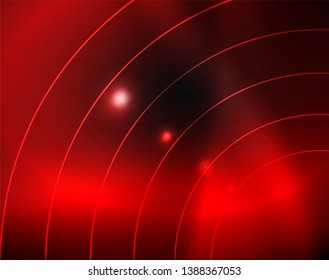 Dark space with neon color glowing lights abstract background. Vector techno circles template
