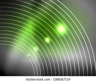 Dark space with neon color glowing lights abstract background. Vector techno circles template