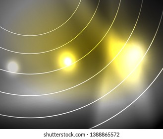 Dark space with neon color glowing lights abstract background. Vector techno circles template
