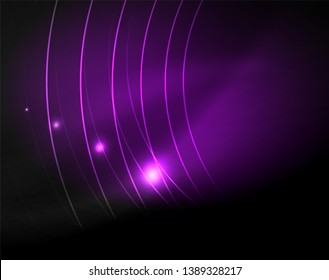 Dark space with neon color glowing lights abstract background. Vector techno circles template