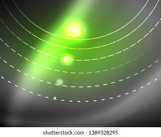 Dark space with neon color glowing lights abstract background. Vector techno circles template