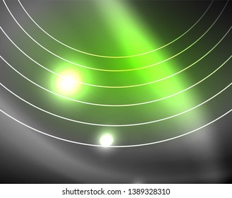 Dark space with neon color glowing lights abstract background. Vector techno circles template