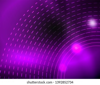 Dark space with neon color glowing lights abstract background. Vector techno circles template
