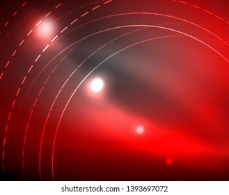 Dark space with neon color glowing lights abstract background. Vector techno circles template