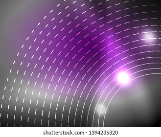 Dark space with neon color glowing lights abstract background. Vector techno circles template