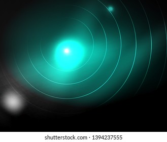 Dark space with neon color glowing lights abstract background. Vector techno circles template