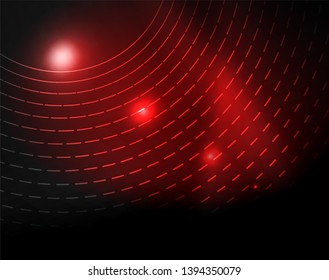 Dark space with neon color glowing lights abstract background. Vector techno circles template