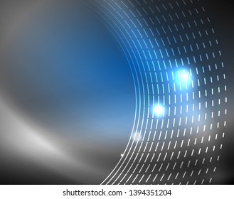 Dark space with neon color glowing lights abstract background. Vector techno circles template