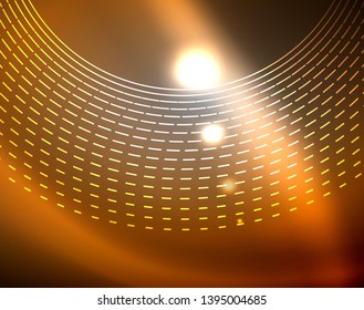 Dark space with neon color glowing lights abstract background. Vector techno circles template