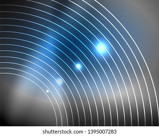 Dark space with neon color glowing lights abstract background. Vector techno circles template