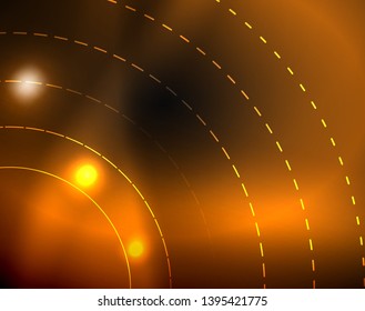 Dark space with neon color glowing lights abstract background. Vector techno circles template